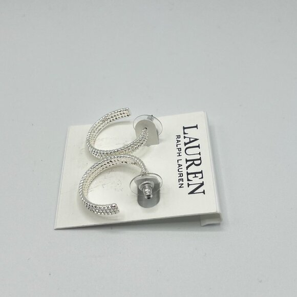 Lauren Ralph Lauren Large Rope Hoop Earrings in Silver MSRP $35 NWT - Picture 5 of 5
